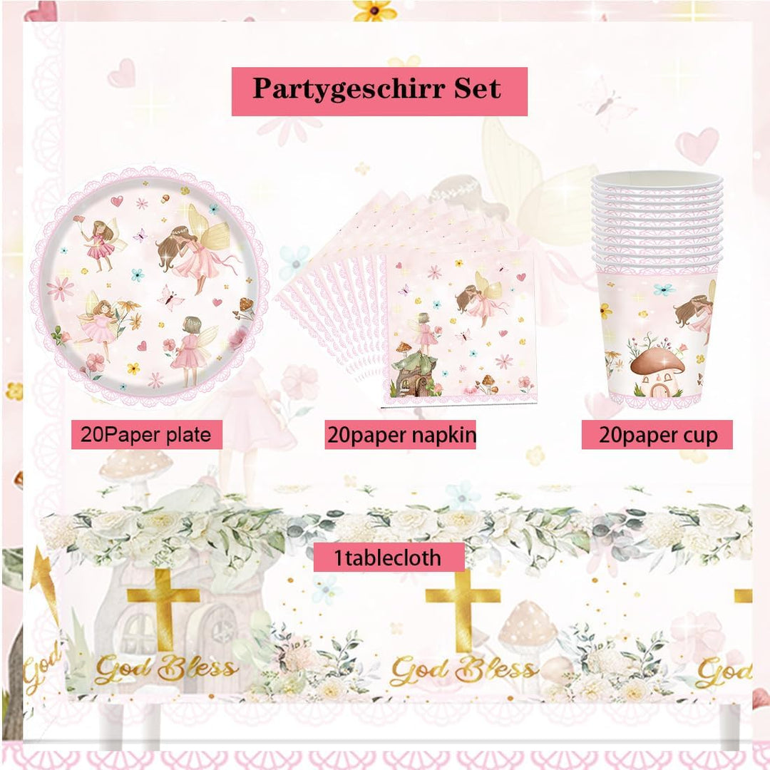 Doyomtoy Feen-Party-Geschirr,61 Stück Fee Partygeschirr Kindergeburtstag Set,Mädchen Geburtstag Part
