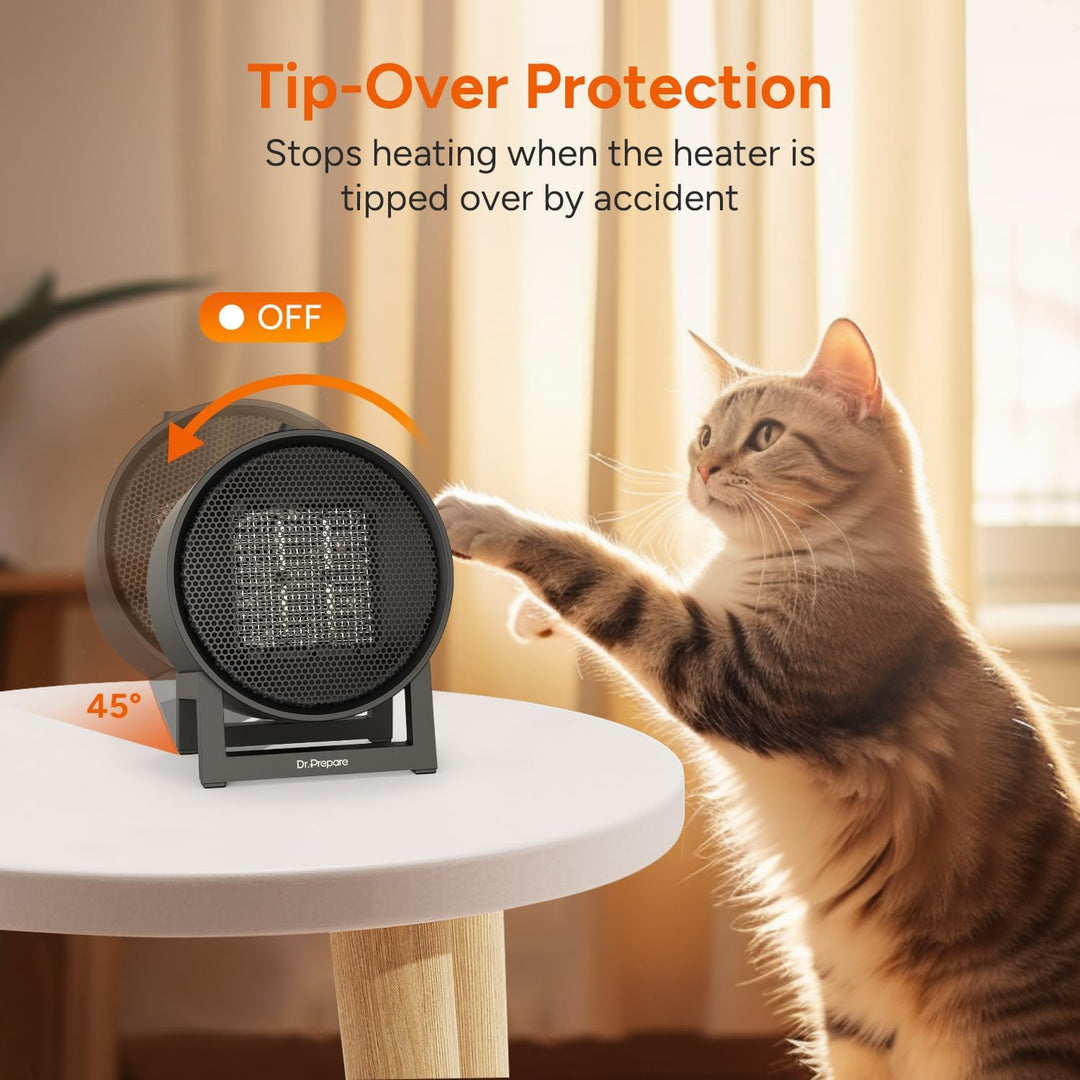 Dr.Prepare Heizlüfter, Mini Heizung mit 2 Heizmodi Schnelles Aufheizen Umkippsicherung & Überhitzung