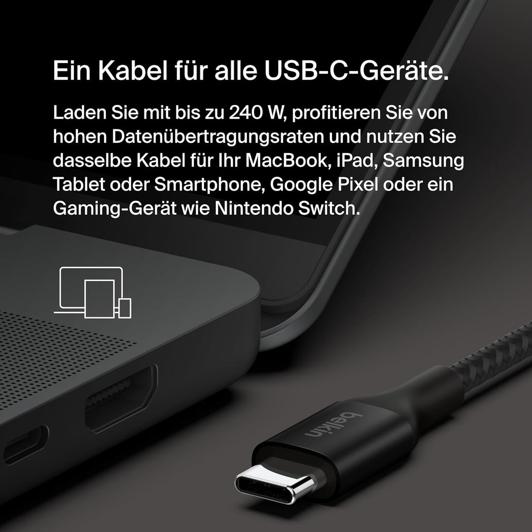 Belkin BoostCharge USB-C-auf-USB-C-Ladekabel, Schnellladekabel mit 240 W Power Delivery, USB-IF-zert