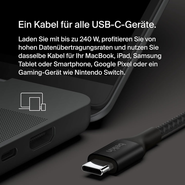 Belkin BoostCharge USB-C-auf-USB-C-Ladekabel, Schnellladekabel mit 240 W Power Delivery, USB-IF-zert