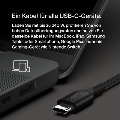 Belkin BoostCharge USB-C-auf-USB-C-Ladekabel, Schnellladekabel mit 240 W Power Delivery, USB-IF-zert