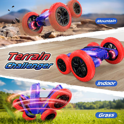 DEERC Ferngesteuertes Auto 4WD 360° Flip Stuntauto mit LED Blinken, 2,4GHz Rock Crawler mit 2 Batter