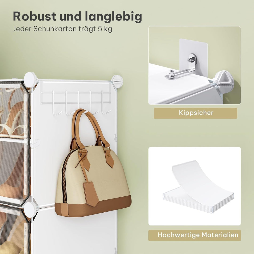 WOLTU Schuhregal, Schuhschrank mit 12 Fächern, Platzsparend, Mit Haken, Schuhablage Kunststoff, für