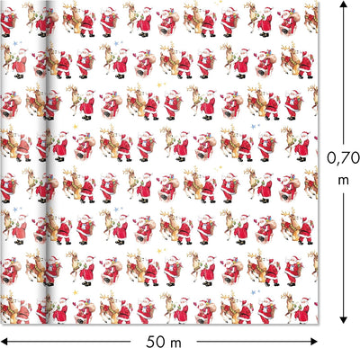 Clairefontaine 211924C - Rolle Geschenkpapier Alliance, 50m x 70cm, 60g, 1 Rolle, Santa Renntier, Re