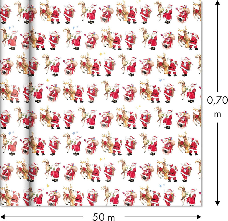 Clairefontaine 211924C - Rolle Geschenkpapier Alliance, 50m x 70cm, 60g, 1 Rolle, Santa Renntier, Re