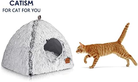 CATISM Katzenbett Waschbar Katzenschlafplatz für Katzen Katzenhöhle Plüsch Haustier Katzenkopfkissen