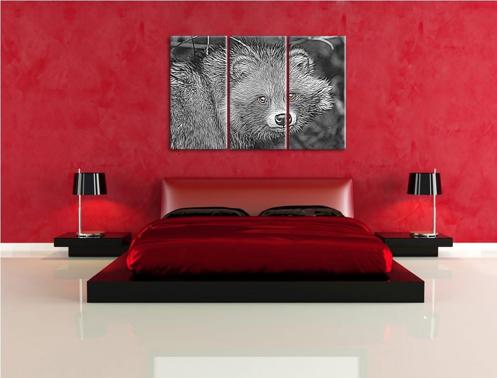 scheuer Waschbär schwarz/weiss Deluxe 3-Teiler Leinwandbild 120x80 Bild auf Leinwand, XXL riesige Bi