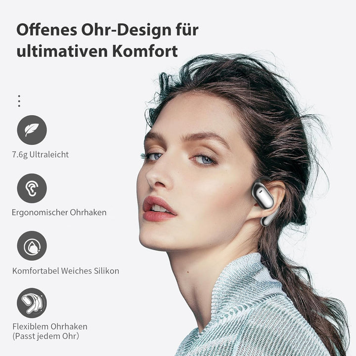 Open Ear Bluetooth 6.1 KI Kopfhörer 50Std Sport Headphones mit Flexiblem Ohrhaken 4 ENC Noise Cancel