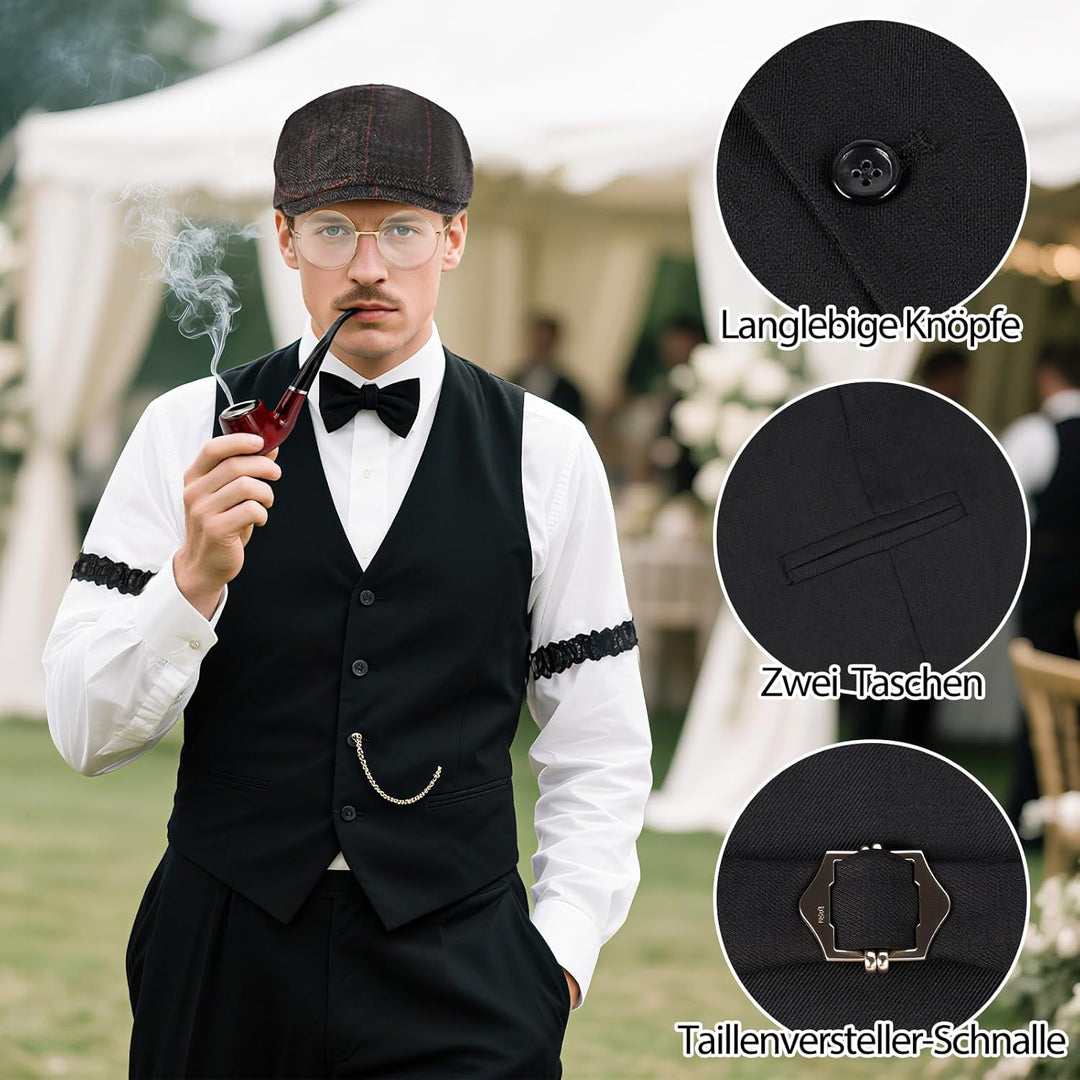 20er Jahre Kostüm Herren Accessoires,20er Jahre Kostüm Herrens,Mafia-Kostüm mit Weste, Baskenmütze,F