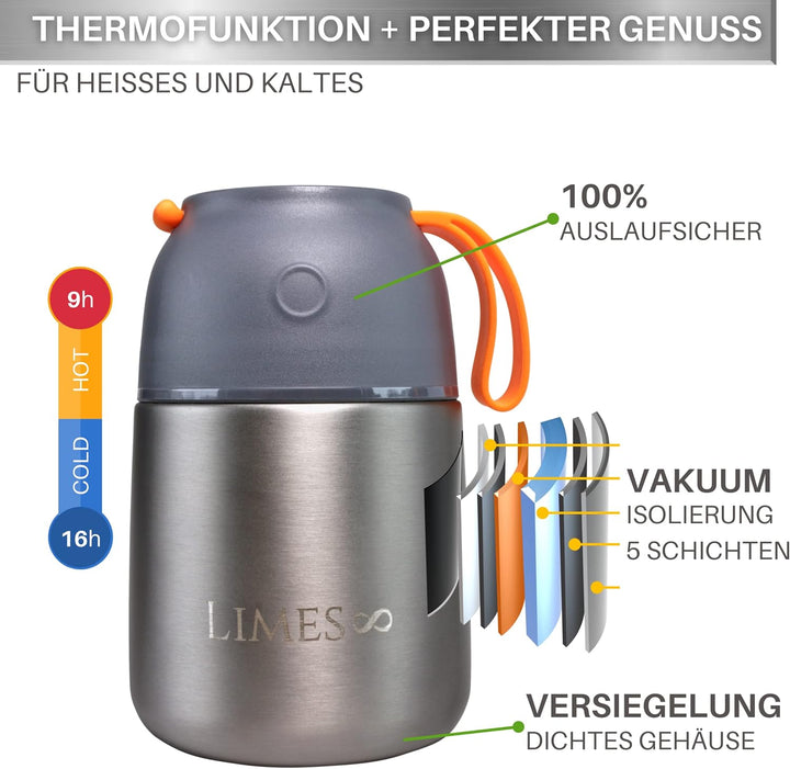 Edelstahl Thermobehälter für Essen - 500ml - Thermo Lunchbox - Warmhaltebehälter für Speisen - Essen