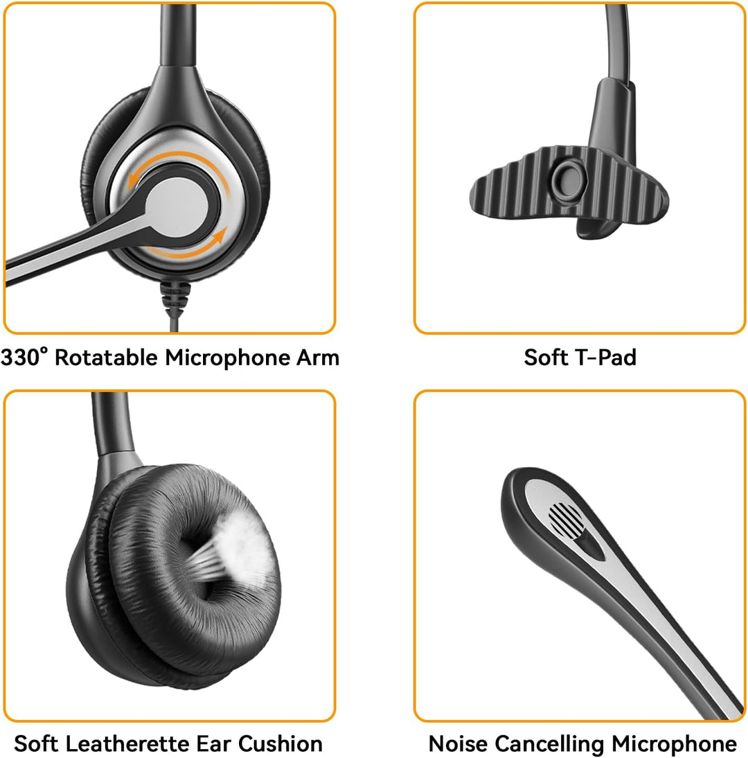 Wantek 2,5mm Klinke Headset Telefon mit Mikrofon Noise Cancelling & Lautstärkeregler, Schnurlos Fest
