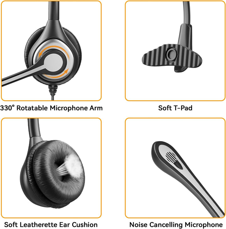 Wantek 2,5mm Klinke Headset Telefon mit Mikrofon Noise Cancelling & Lautstärkeregler, Schnurlos Fest