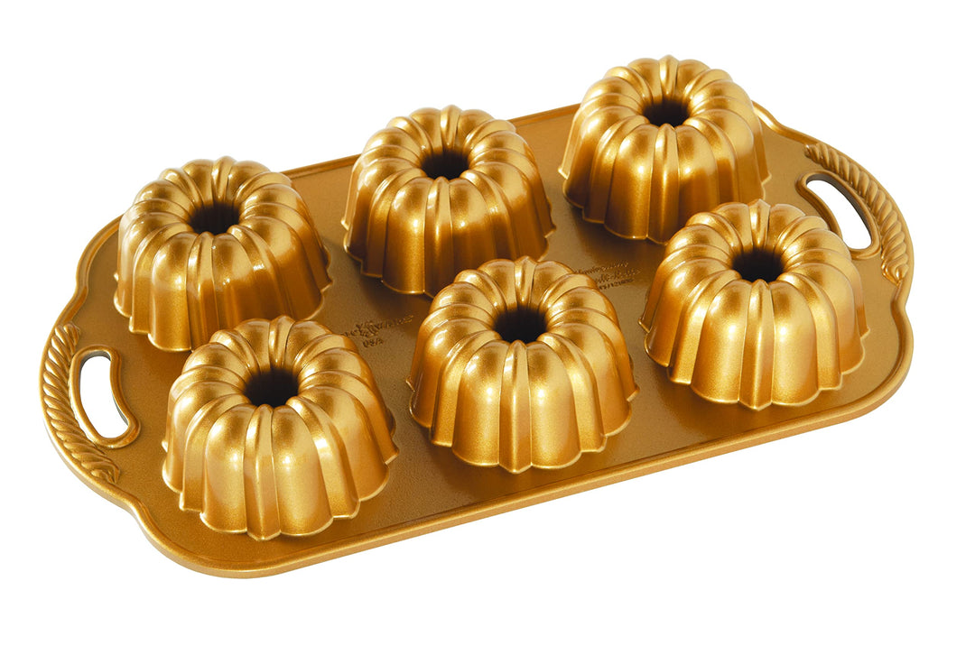 NordicWare Backform - Kuchenform - Minikuchen - Anniversary Bundtlette, Aluminium, Gold, 21,8 x 32,8