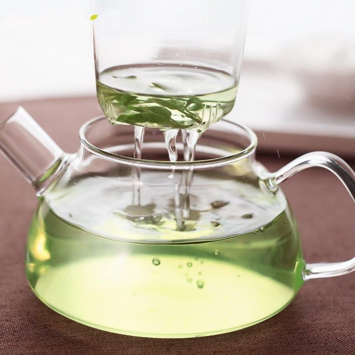 600ML Nordisch 3-in-1 Glas-Teekanne mit abnehmbarem Glas-Infuser mit grossem Ausguss Non-Drip Fussfr