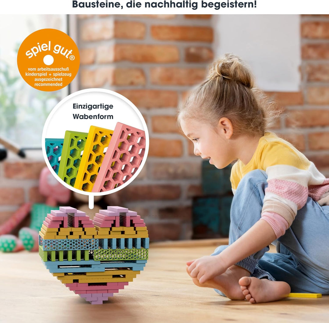 bioblo Holz Bausteine aus Recyclingmaterial Fun Box Pastel Mix 200 Stück | Fördert die motorische En