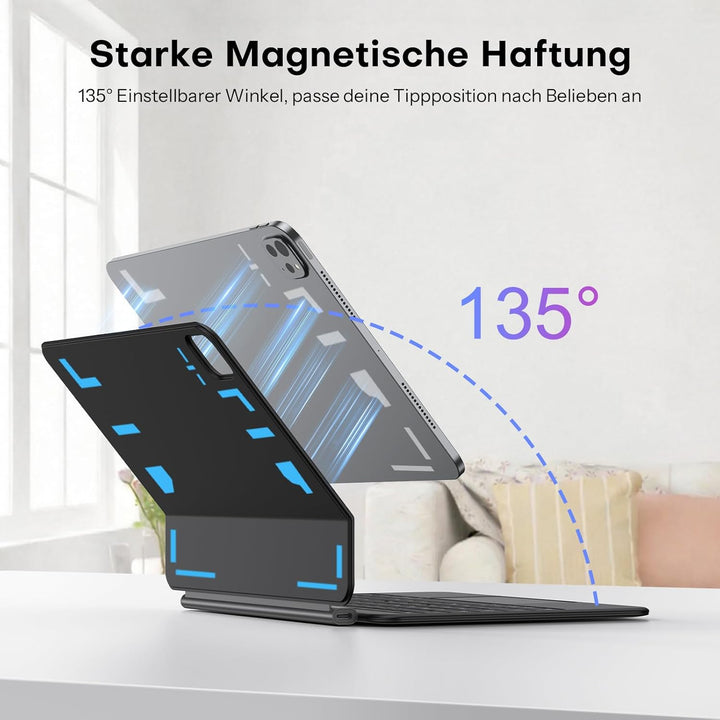 OMOTON Tastatur Hülle für iPad Air 11 Zoll 2026 M4/M3/M2, QWERTZ Deutsches Layout Magnetische Magic