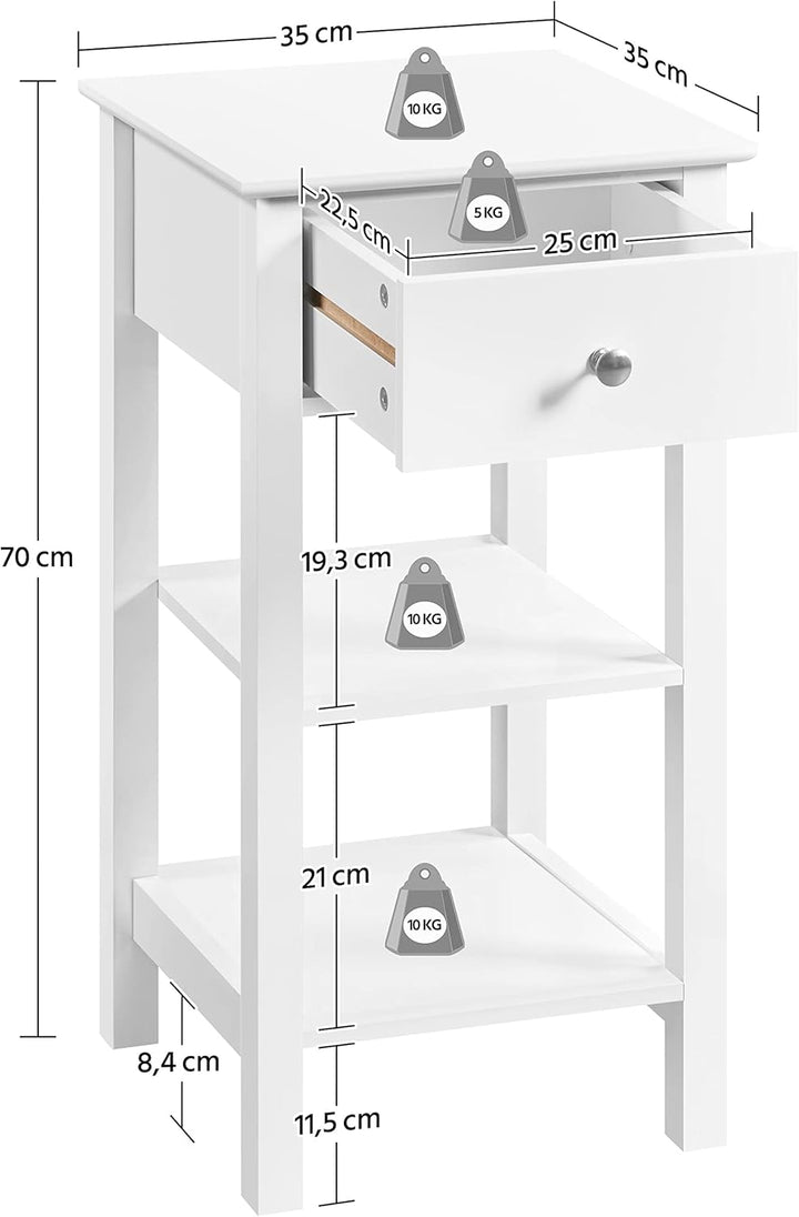 Yaheetech 2er Set Nachttisch weiss, Nachtschrank mit Schublade & 2 Abalgen, Moderne Nachtkommode für