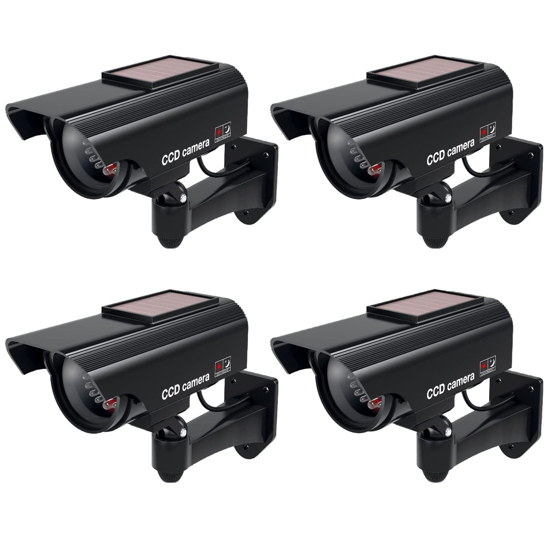 BASI | 4er Set Solar Kamera-Attrappe mit blinkendem LED-Licht | Dummy Kamera | Sicherheitskamera | Ü