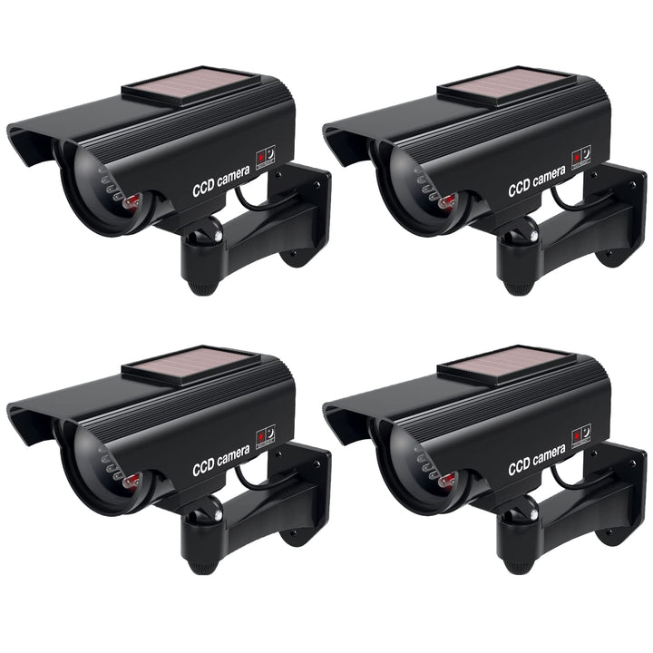 BASI | 4er Set Solar Kamera-Attrappe mit blinkendem LED-Licht | Dummy Kamera | Sicherheitskamera | Ü