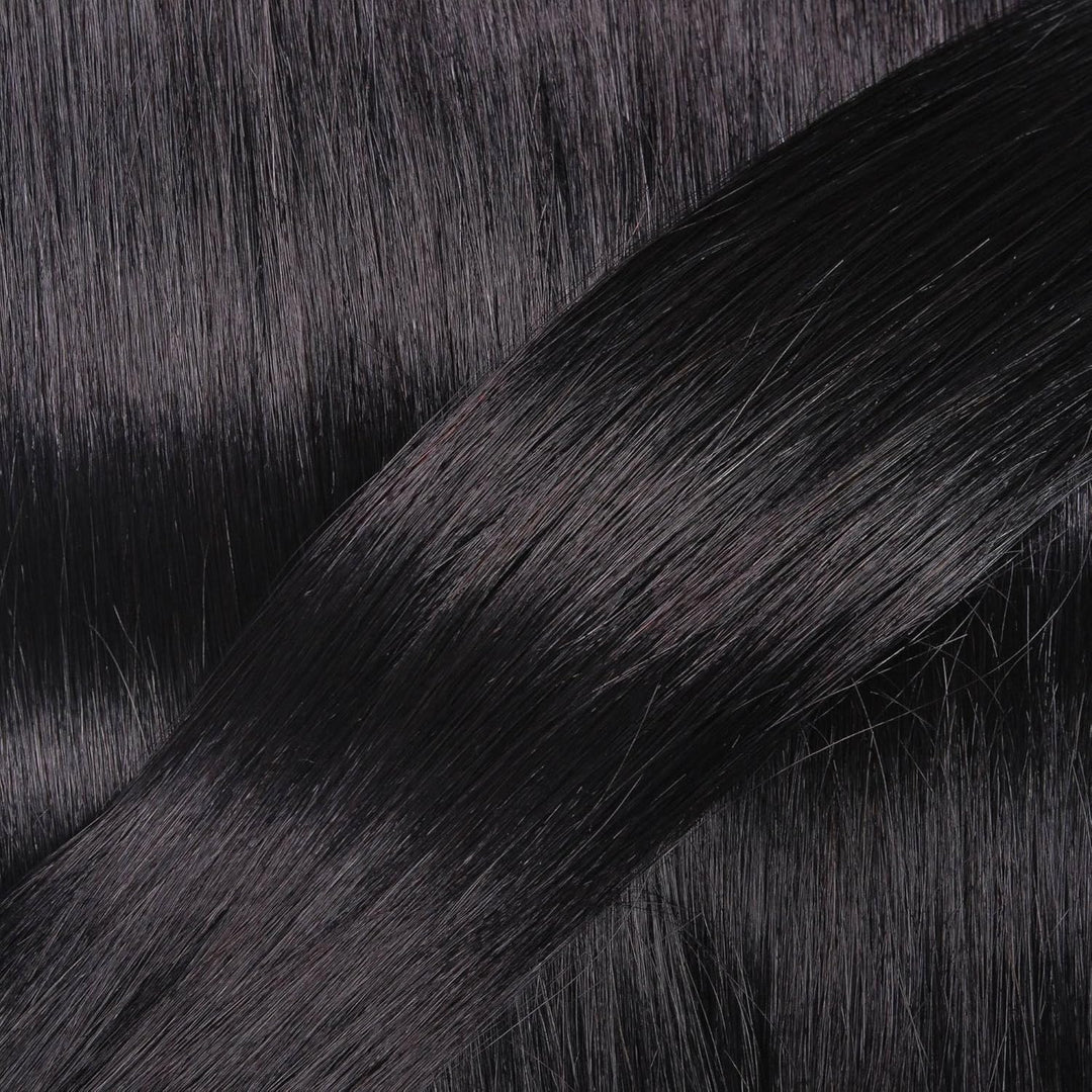 hair2heart Premium Mini Tape Extensions Echthaar - 12 Tapes 40cm 2/0 schwarz 40cm 12 Strähnen #1 Sch