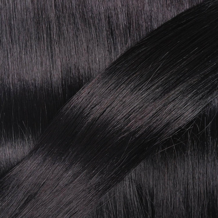hair2heart Premium Mini Tape Extensions Echthaar - 12 Tapes 40cm 2/0 schwarz 40cm 12 Strähnen #1 Sch