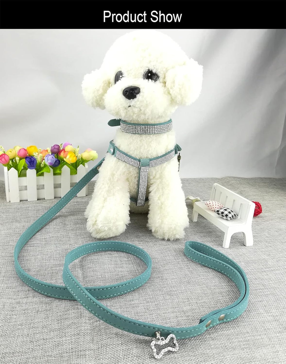 Fliegen Hundehalsband & Geschirr & Blei-Sets Komfortables weiches Welpenhalsband Diamante mit Geschi