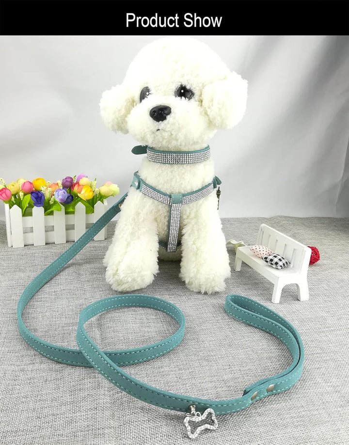 Fliegen Hundehalsband & Geschirr & Blei-Sets Komfortables weiches Welpenhalsband Diamante mit Geschi