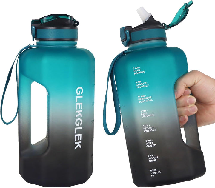 Grosse Trinkflasche 2.2 Liter, Sport Trinkflasche Fitnessstudio mit Zeitmarkierung für Arbeit Bewegu
