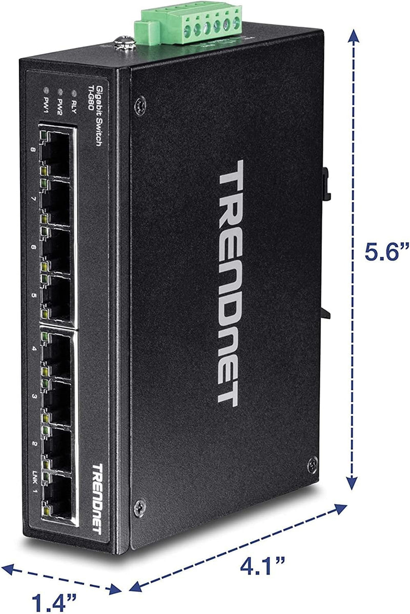 TRENDnet TI-G80 8-Port gehärteter industrieller Gigabit-DIN-Schienen-Switch, 16-Gbit / s-Schaltkapaz