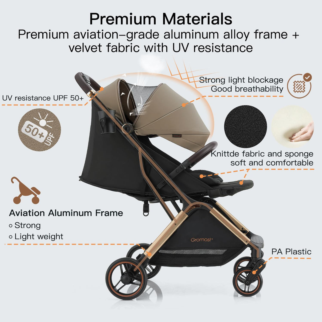 Gromast Gravity Faltbarer Kinderwagen, Tragbarer Reise-Kleinkindbuggy Mit Verstellbarer Rückenlehne