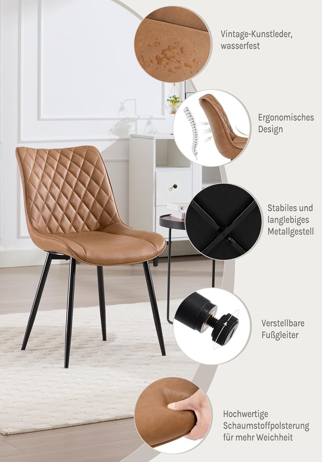 WOLTU 4 x Esszimmerstühle 4er Set Esszimmerstuhl Küchenstuhl Polsterstuhl Design Stuhl mit Rückenleh