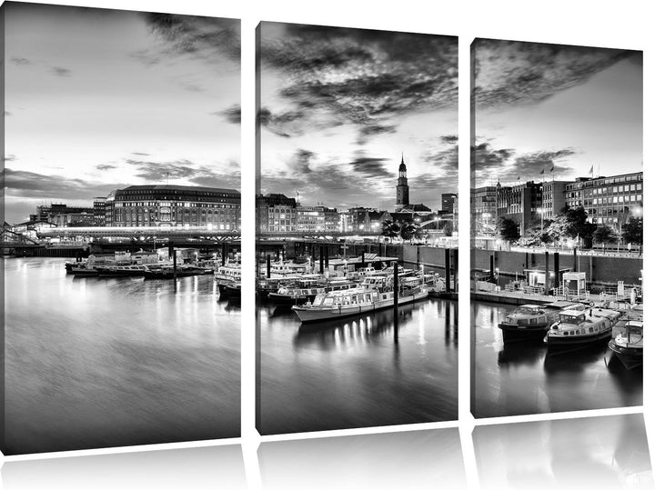 Pixxprint Hamburger Hafen am Abend als Leinwandbild/Grösse: 3 Teilig (120x80) cm/Wandbild/Kunstdruck