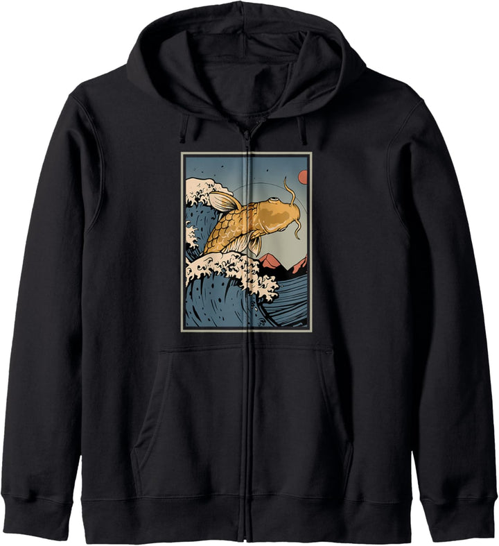 Koi Fish Karpfen Angeln Great Wave Off Kanagawa Angler Kapuzenjacke