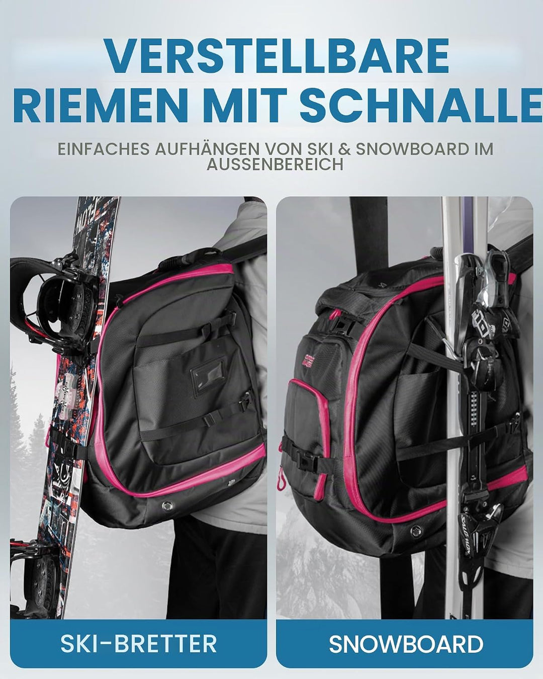 OutdoorMaster Unisex 65l Rhino Ski Boot Bag Skischuhtasche (1er Pack) Einheitsgrösse Rosa, Rot, Grau