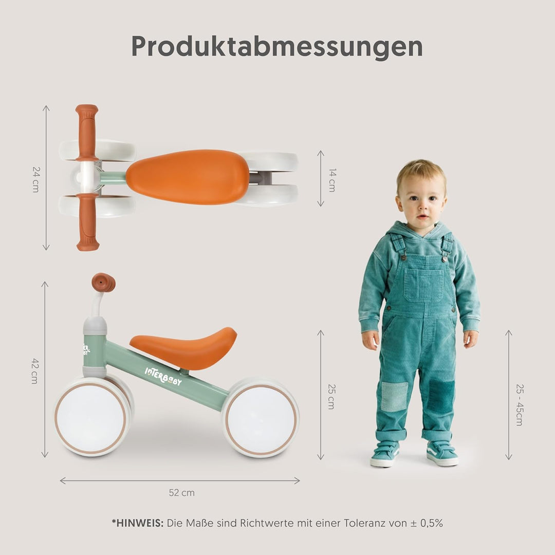 Interbaby | Laufrad für Babys 1 bis 3 Jahre - Kinderlaufrad für 12-36 Monate, Sicherer Baby-Rutscher