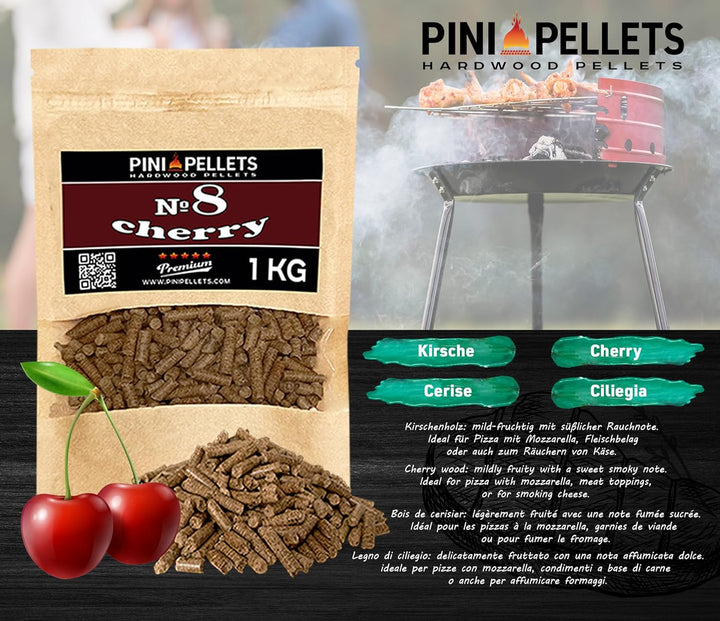 PINI Naturholzpellets Set 4X 1 kg für Pizzaofen aus 4 Sorten - Pizzapellets Nr 3, Oregano Nr. 4, Bas