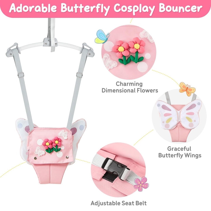FUNLIO Baby-Türhüpfer in rosa Schmetterling-Design für 6–24 Monate, Tür-Hüpfer mit Türklemme und ver