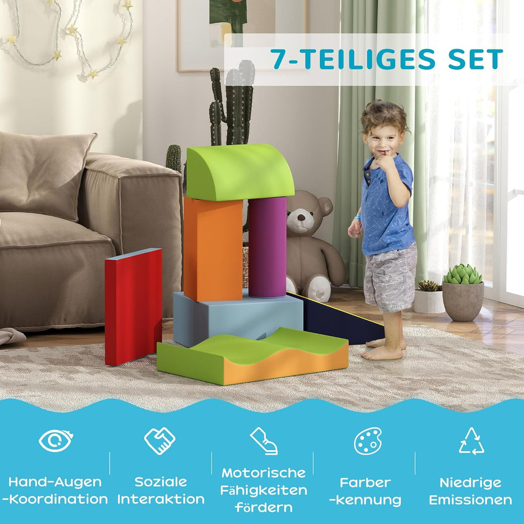 HOMCOM 7 TLG. Schaumstoff Bausteine Kinder Softbausteine Toben & Klettern Bauklötze Weiche Riesenbau