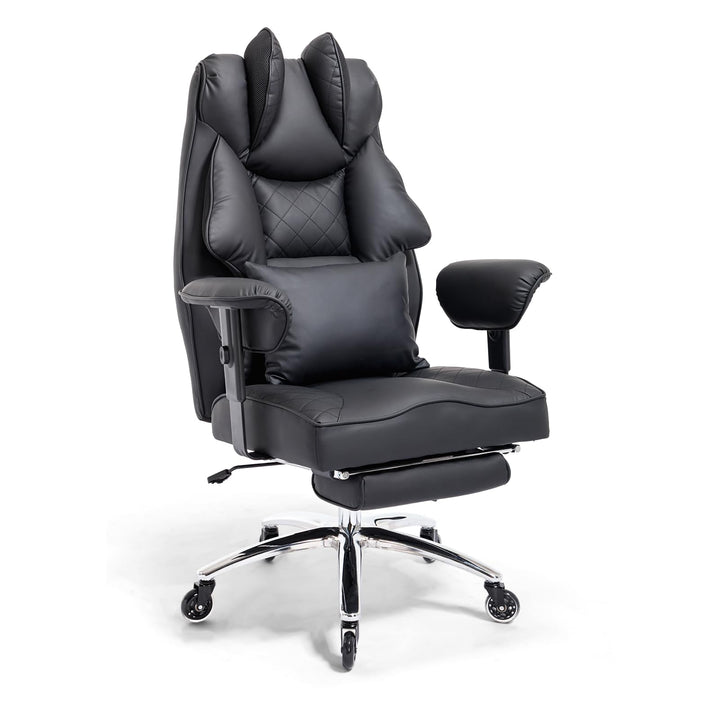 Ergonomischer Bürostuhl 200kg, Chefsessel mit Fussstütze, Schreibtischstuhl mit Lendenkissen, Bequem