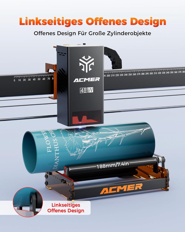 ACMER M3 Laser Rotary Roller,6-164 mm Gravurdurchmesser,370mm Gravurlänge, Laser-Rotationswalze komp