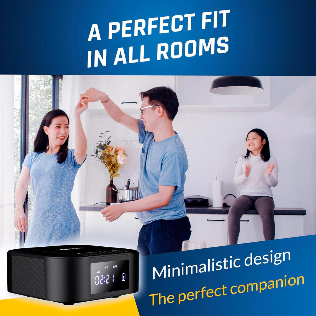 KLIM Boombox E1 Radio mit CD Player + BASS Boost mit Tieftöner + FM Radio, MP3, Bluetooth, AUX, USB,