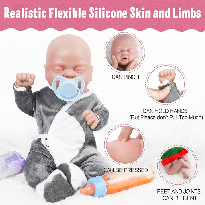 Vollence 36 cm Augen Geschlossen VollSilikon Baby Puppen, Nicht Vinyl Puppen, Kann Einen Schnuller N