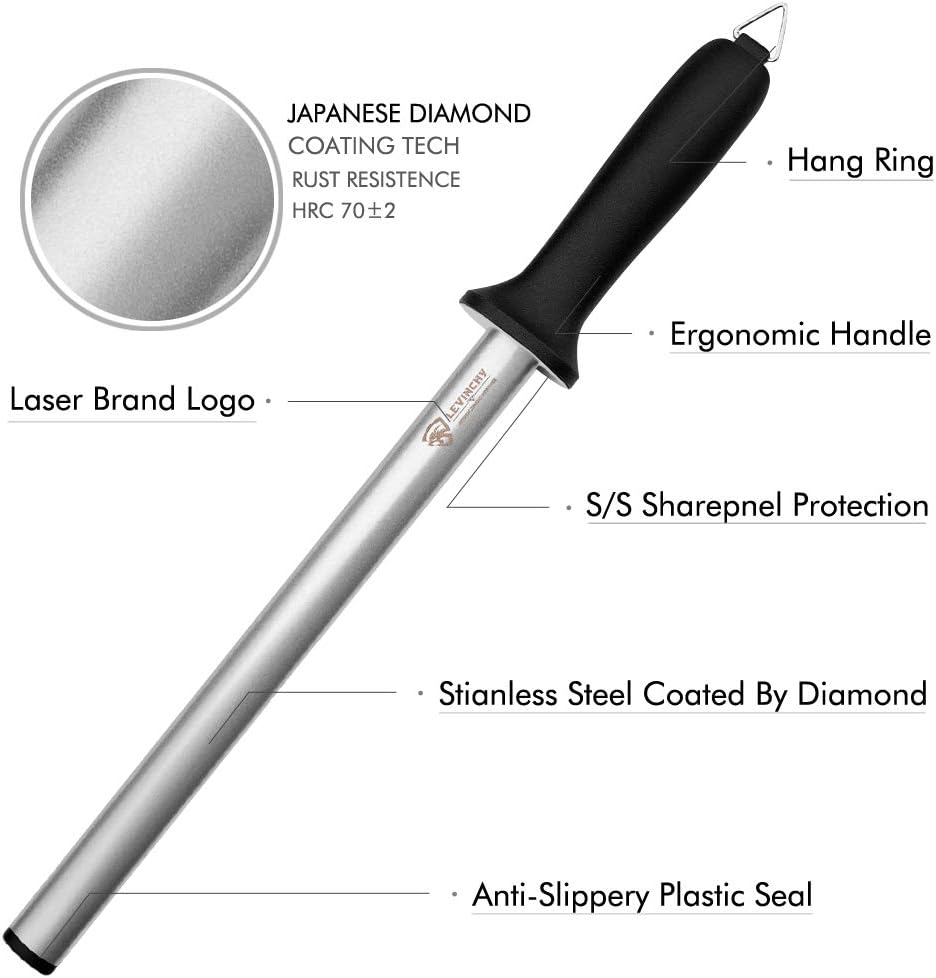 LEVINCHY Diamant-Messer-Wetzstahl, 30,5 cm, professionelle Diamantbeschichtung, Schleifstahl, Premiu