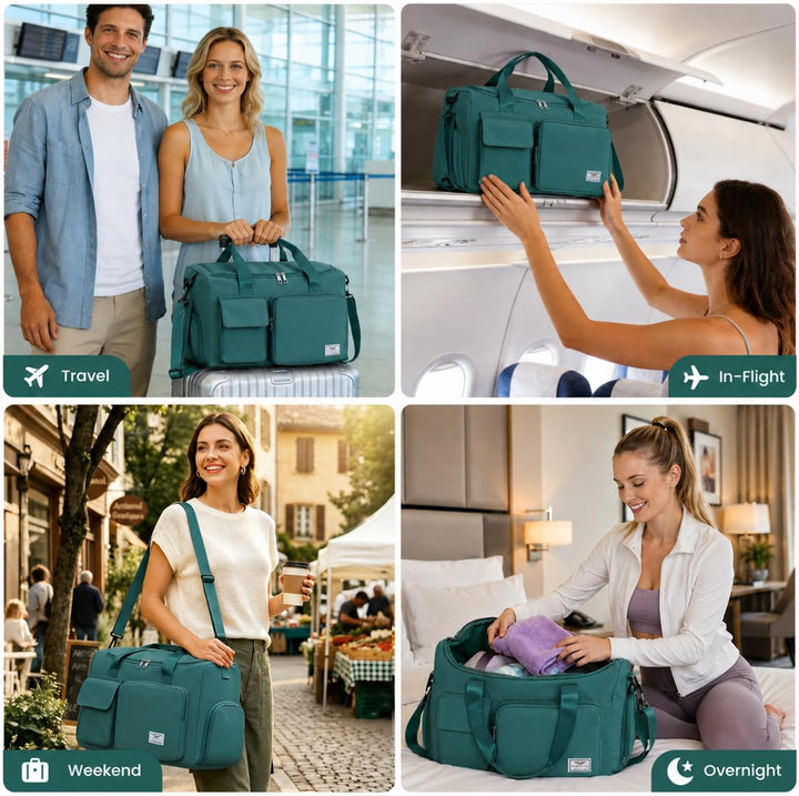 FIORETTO 35L Damen Sporttasche, Faltbare Reisetasche mit Schuhfach & Nassfach, Wasserabweisende Week