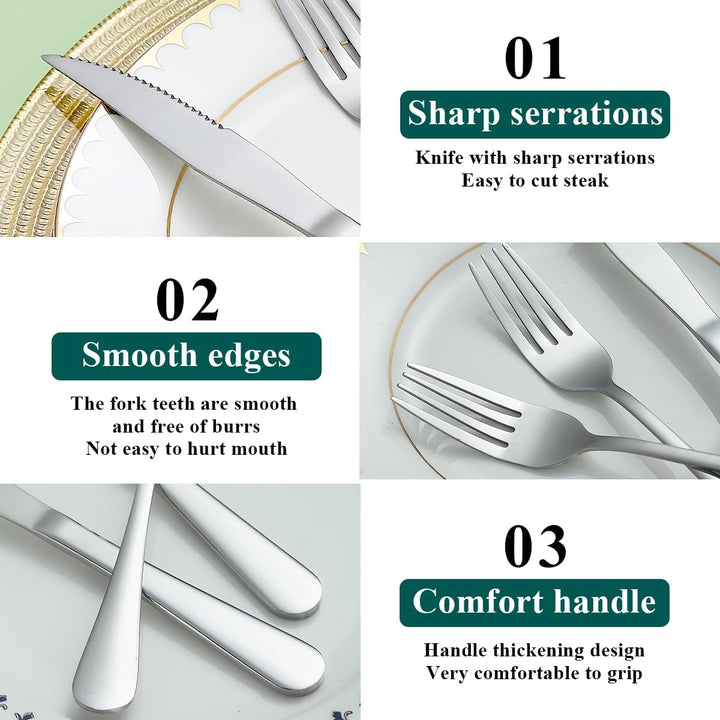 Evanda Steakbesteck 12 teilig, Edelstahl 6 Tafelgabeln und 6 Tafelmesser Set, Steakmesser Steakgabel