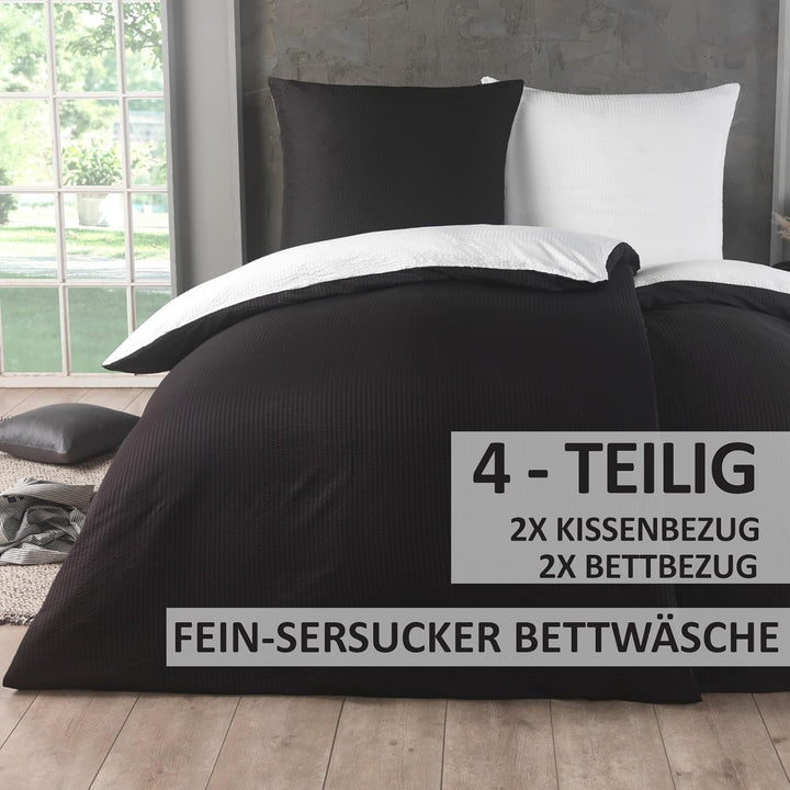 4 teilig Dreamhome Uni fein Seersucker Wende Bettwäsche Bettbezug für Bettdecke Kissenbezug 80x80, F