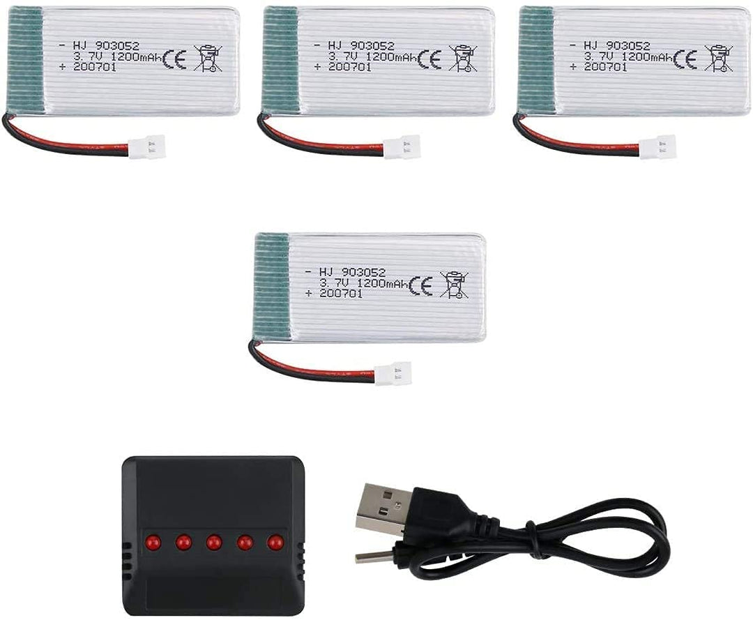 YUNIQUE DEUTSCHLAND 4 Stuck 3.7V 1200 mAh LiPo-Akkus für Syma X5SC und X5SW Quadcopter + USB-Ladeger