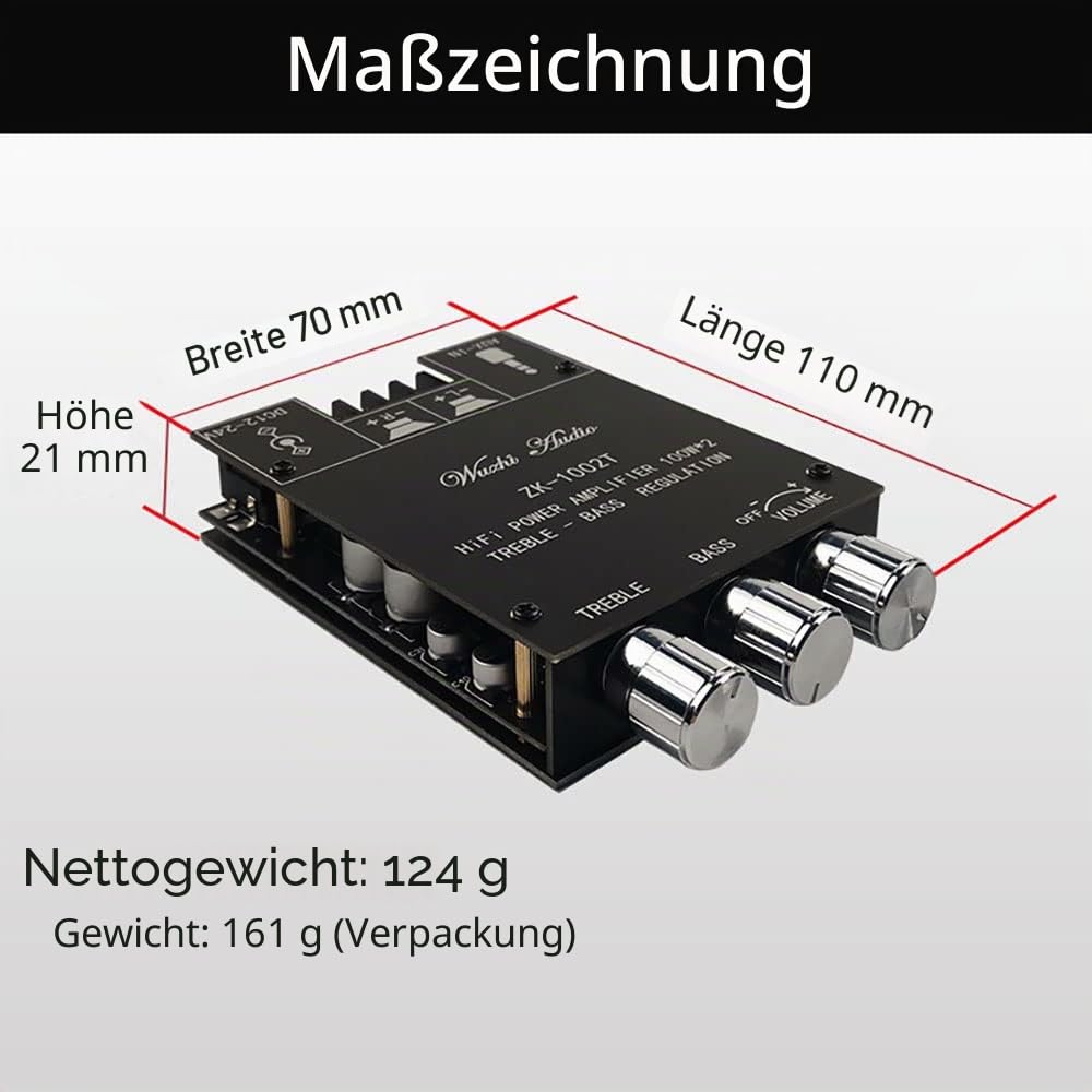 WANGCL Bluetooth HiFi Stereo 2.0 TPA3116D2 2x100W Bass und Treble Control Digital Power Amp