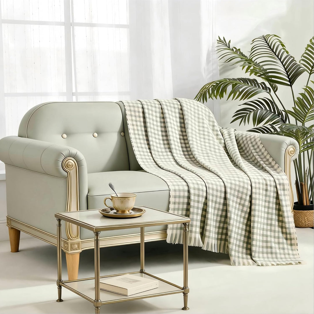 CREVENT Landhaus-Stil Boho Strickdecke für Couch Sofa Sessel Bett Wohnzimmer Dekoration, Weich Warm