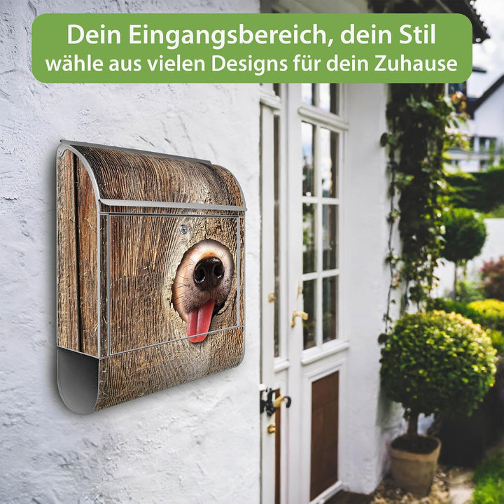 banjado® Design Briefkasten mit Motiv Rumschnüffeln 39x47x14cm &amp; 2 Schlüssel - Briefkasten Stahl Sil